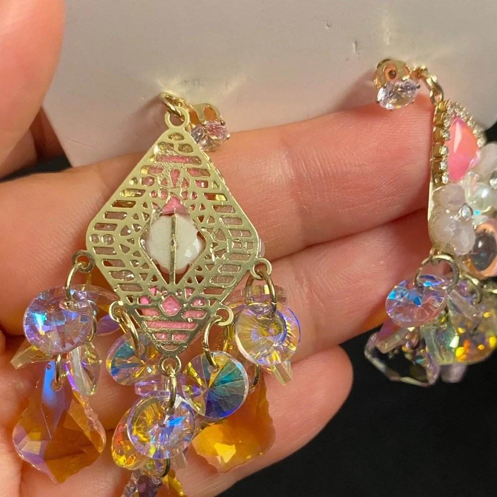 Crystal Fairy Core Pink Earrings with Gold Tone Accents